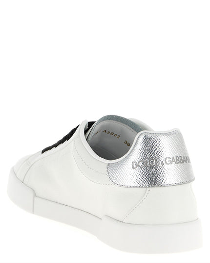 Dolce & Gabbana | Portofino Kalbsleder-Sneaker mit Kristallen | Silberfarben | Damen