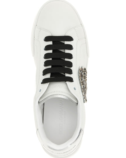 Dolce & Gabbana | Portofino Kalbsleder-Sneaker mit Kristallen | Silberfarben | Damen
