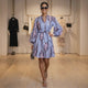Blaues Ikat-Print Ballonärmel Mini-Kleid NOLITA – Neue Kollektion – BYMANYC ® New York