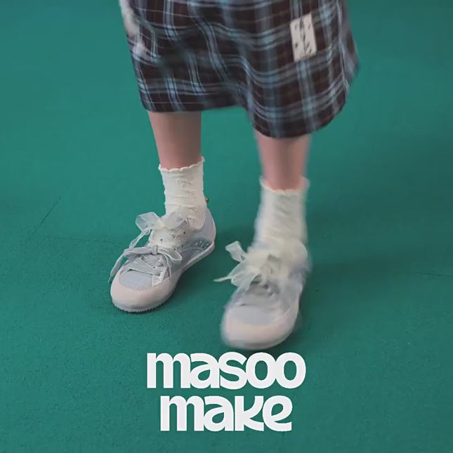 Masoomake Damen GAT Sneaker – Plaid Ribbon Lace Coquette Style