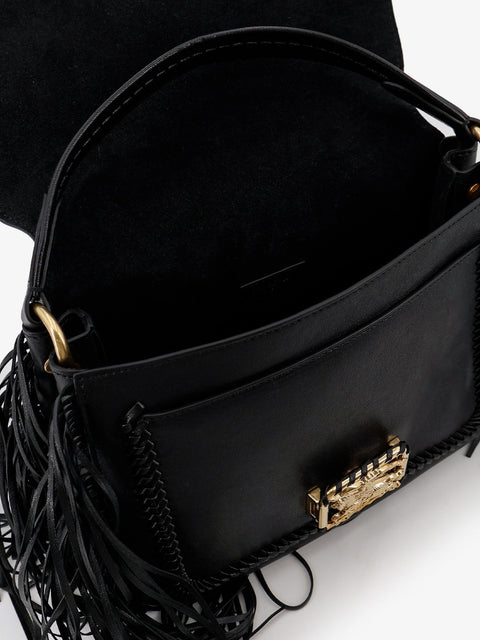 Rider leather shoulder bag with fringed edges
