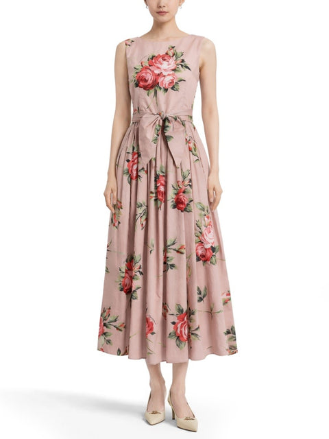 ROSE BOUQUET PRINT MIDI DRESS