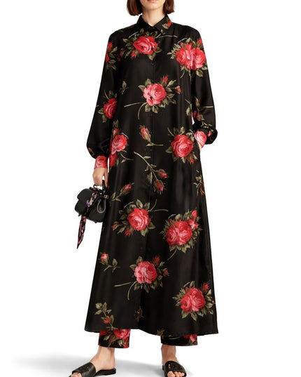 ROSE BOUQUET PRINT TWILL LONG DRESS