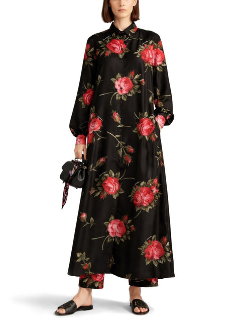 ROSE BOUQUET PRINT TWILL LONG DRESS