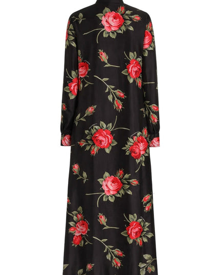 ROSE BOUQUET PRINT TWILL LONG DRESS