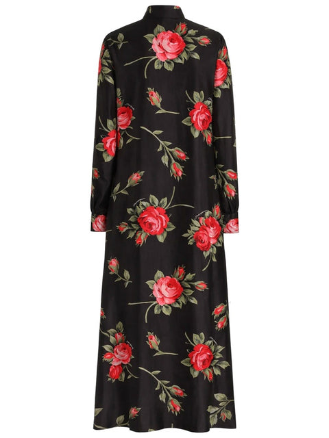 ROSE BOUQUET PRINT TWILL LONG DRESS