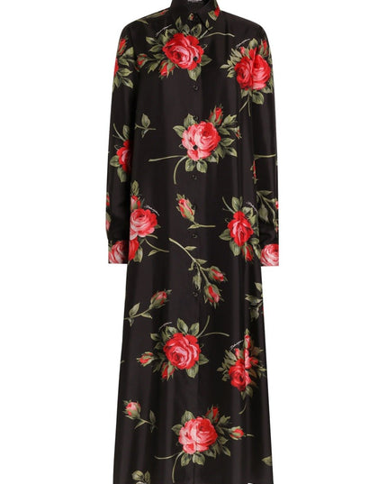 ROSE BOUQUET PRINT TWILL LONG DRESS