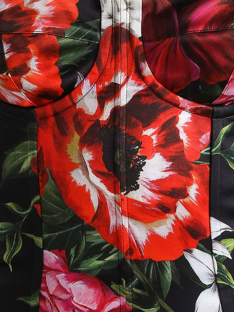 Satin dress with floral print
