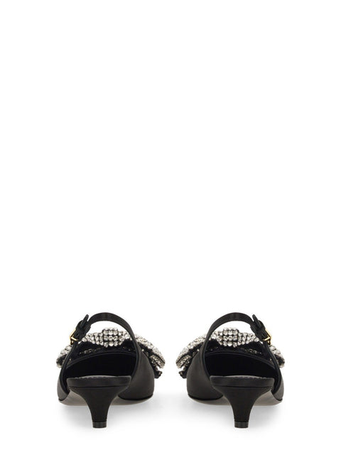 SATIN SLING-BACK WITH RHINESTONE EMBROIDERY