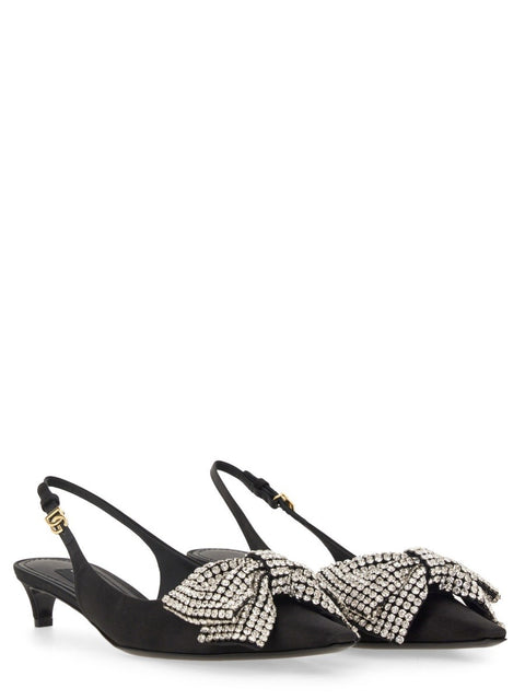 SATIN SLING-BACK WITH RHINESTONE EMBROIDERY