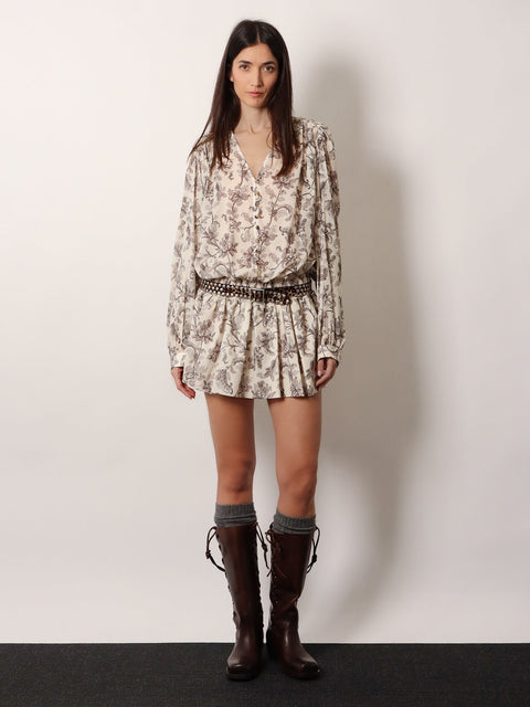 Short cotton dress with floral pattern