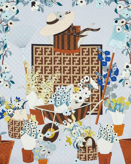 Silk scarf with Gardening print
