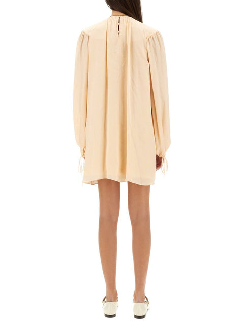 SILK SHIRRED MINI DRESS