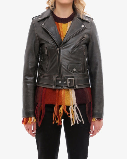 Slim fit Destiny lived-in effect leather biker