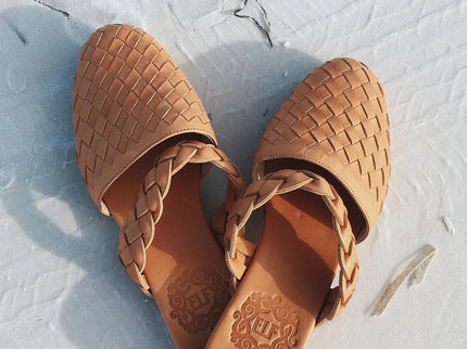 Sea Escape Geflochtene Leder-Slide-Sandalen