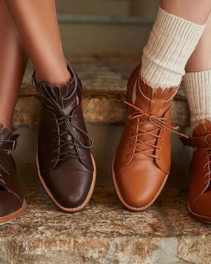 👟 BOSTON Damen Leder Oxfords | Fransen & Knöchelriemen | 4 Farben