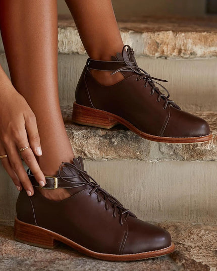 👟 BOSTON Damen Leder Oxfords | Fransen & Knöchelriemen | 4 Farben