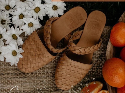 Sea Escape Geflochtene Leder-Slide-Sandalen