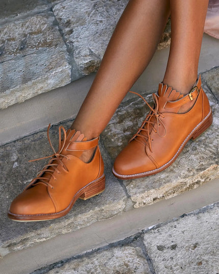 👟 BOSTON Damen Leder Oxfords | Fransen & Knöchelriemen | 4 Farben