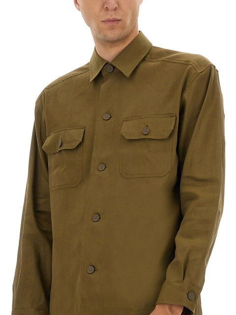 STRETCH LINEN AND VISCOSE SHIRT