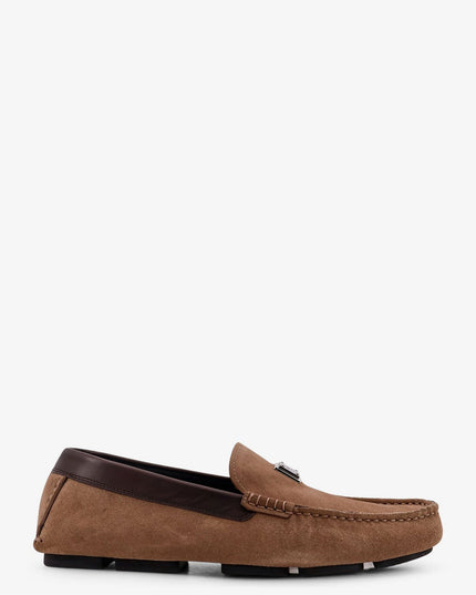 Suede loafer with leather inserts