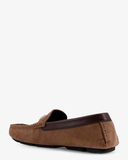 Suede loafer with leather inserts