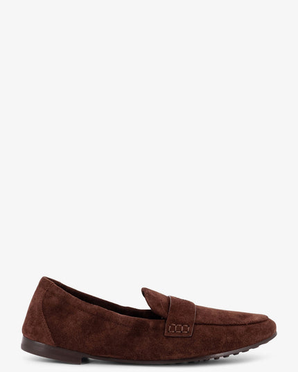 Suede loafer with metal logo detail