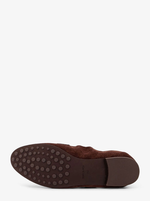 Suede loafer with metal logo detail