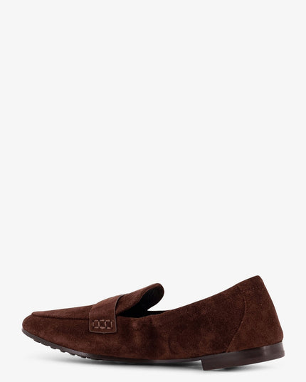 Suede loafer with metal logo detail