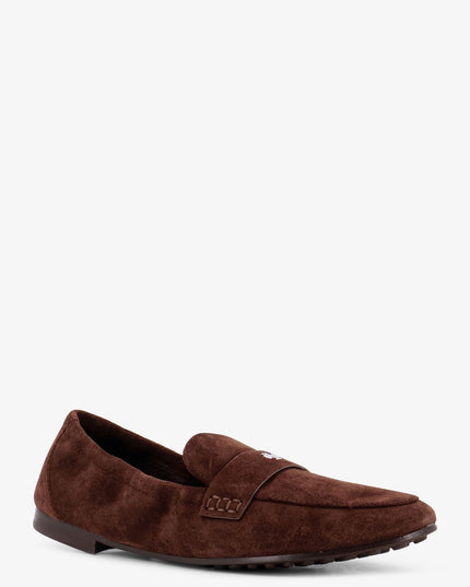 Suede loafer with metal logo detail