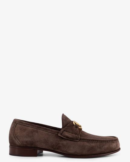 Suede loafers with metal VLogo Signature