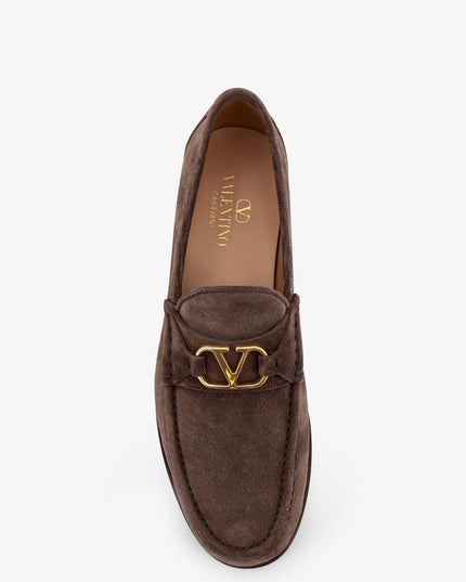 Suede loafers with metal VLogo Signature
