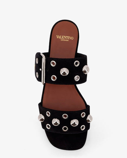 Suede sandals with side metal VLogo