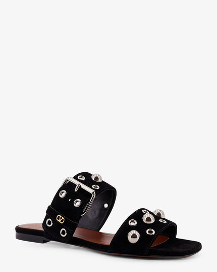Suede sandals with side metal VLogo