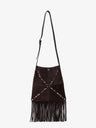 Suede shoulder bag with fringes and metal details