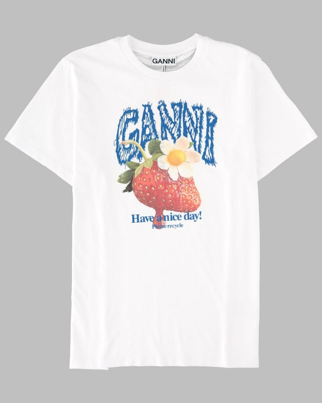 GANNI T-Shirt mit Erdbeer-Print | Weiss