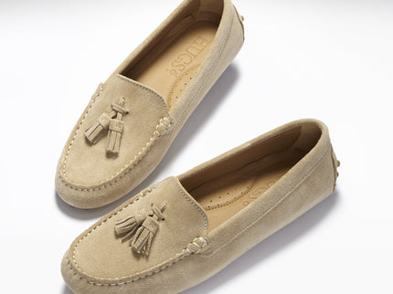 Women's Tasselled Driving Loafers, taupe suede