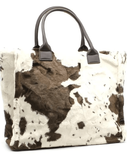 BIG Kuschel Shopper Felltasche mit Kuhmuster und festem Griff in 3 Farben - ModeEcho