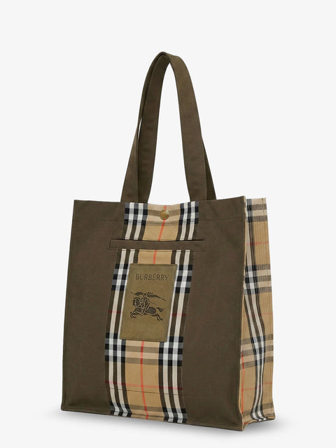 Tote Trench Check canvas shoulder bag with suede logo label on the front