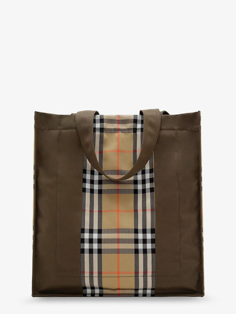 Tote Trench Check canvas shoulder bag with suede logo label on the front