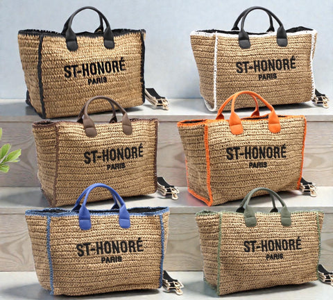 CROCHET ST - HONORÉ zweifarbige gewebte Tragetasche - ModeEcho