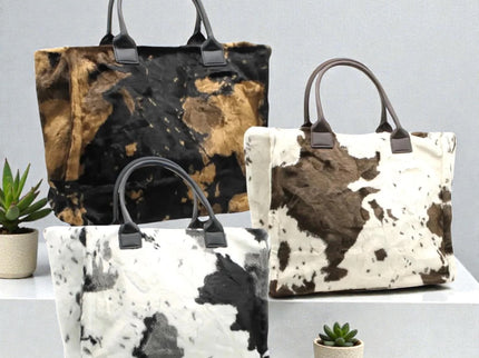 BIG Kuschel Shopper Felltasche mit Kuhmuster und festem Griff in 3 Farben - ModeEcho