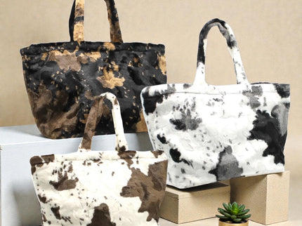 Bedruckte Tasche mit Kuhmuster und langen, weichen Henkeln - ModeEcho