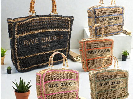 CROCHET Geflochtener Shopper RIVE GAUCHE mit Bambusgriffen - ModeEcho