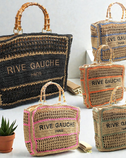 CROCHET Geflochtener Shopper RIVE GAUCHE mit Bambusgriffen - ModeEcho