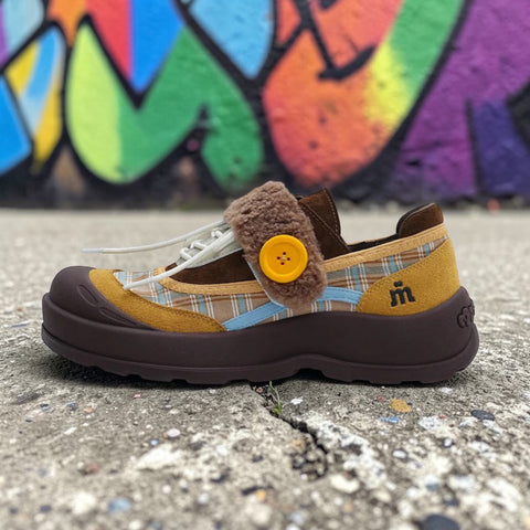 Plaid Strap - on Lace - Up Sneakers - ModeEcho