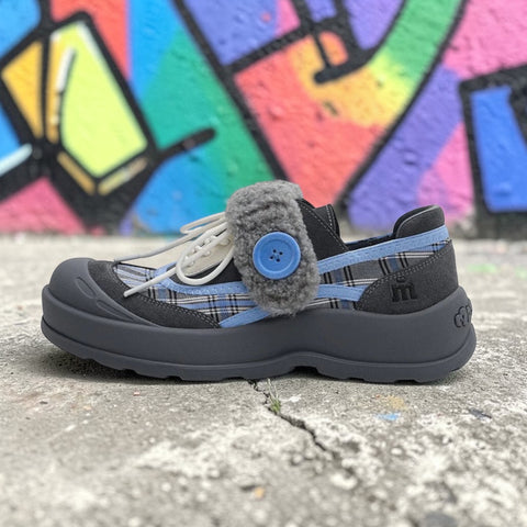 Plaid Strap - on Lace - Up Sneakers - ModeEcho