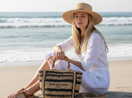 CROCHET Woven Shopper RIVE GAUCHE with Bamboo Handles