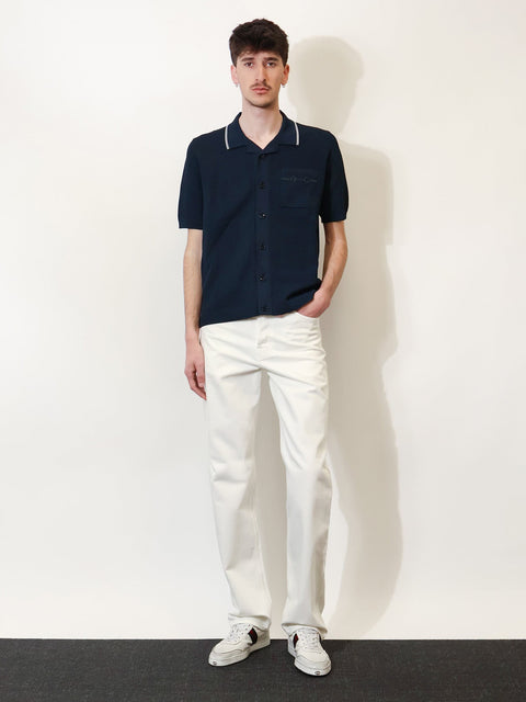 Viscose blend polo shirt with front Horsebit embroidery