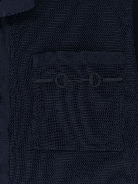 Viscose blend polo shirt with front Horsebit embroidery